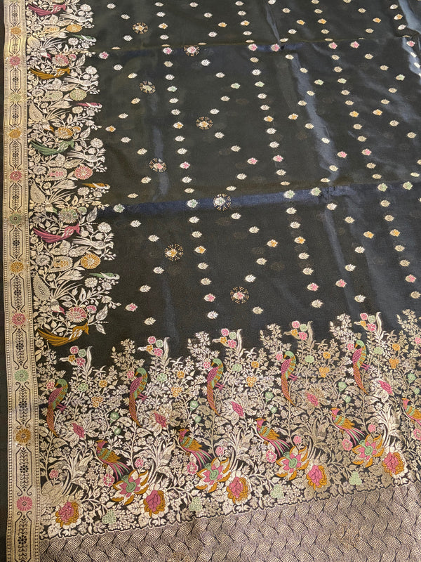 The Kaveri Vilasa: Charcoal Black Tissue Silk Saree
