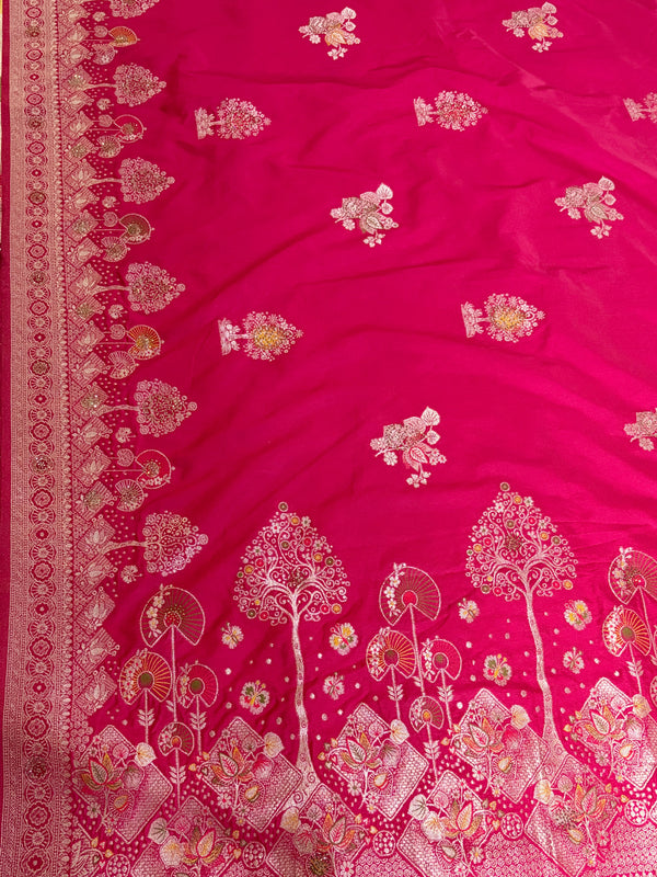 The Rohini Vilasa: Rani Pink & Antique Gold Silk Saree
