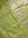 The Vasundhara Vilasa: Chartreuse Green & Antique Gold Silk Saree