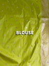 The Vasundhara Vilasa: Chartreuse Green & Antique Gold Silk Saree