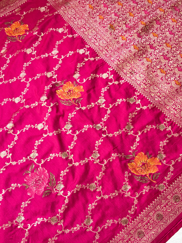 The Pavitra Vilasa: Rani Pink Woven Silk Saree