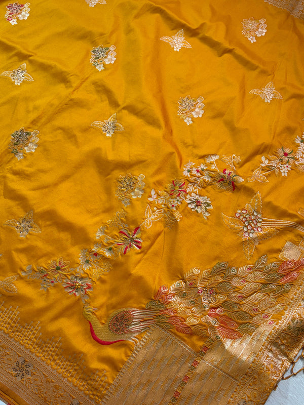 The Harita Vilasa: Mustard Yellow Woven Silk Saree