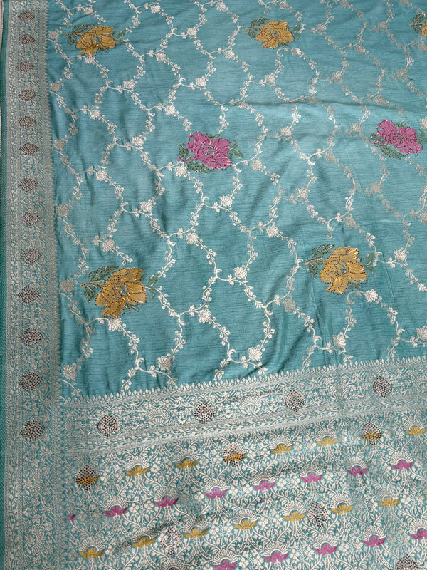 The Samaira Vilasa: Sea Green & Gold Woven Silk Saree