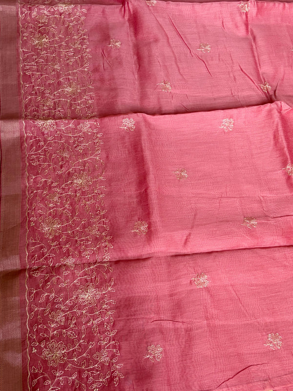 The Tanvi Vilasa: Rust Rose Handloom Cotton Saree with Antique Gold Zari