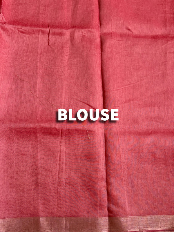 The Tanvi Vilasa: Rust Rose Handloom Cotton Saree with Antique Gold Zari