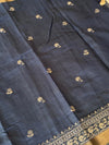 The Neelambari Riva: Slate Blue Embroidered Cotton Saree