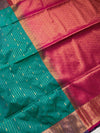 The Emerald Kalavati: Sea Green & Crimson Handloom Woven Saree