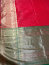 The Vermilion Shradha: Scarlet Red & Olive Green Traditional Woven Saree