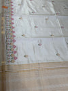The Malabar Glade: Off-White Tussar Cotton Saree with Pastel Floral Border