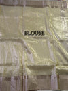 The Amber Glint: Golden Tissue Cotton Saree with Festive Crimson Starburst Border