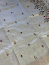 The Deccani Glade: Off-White Tussar Cotton Saree with Multi-Hued Wildflower Pallu