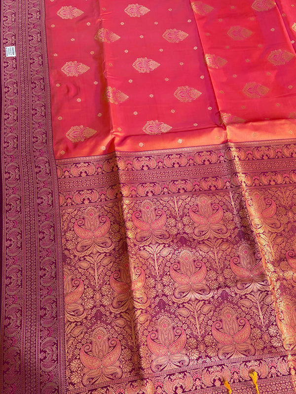 The Sanvi Vilasa: Sunset Peach-Orange & Wine Purple Soft Silk Saree