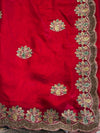 The Ruby Crown: Crimson Red Festive Saree with Scalloped Zardosi-Embroidered Border