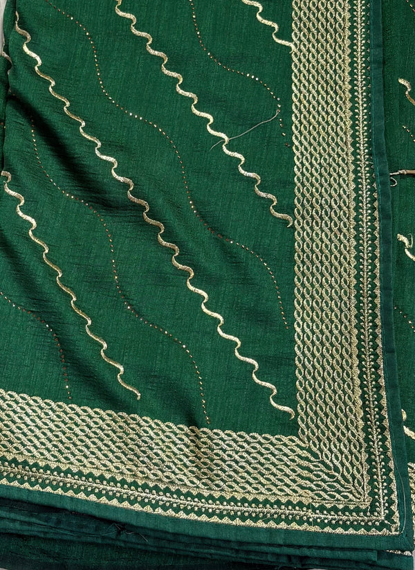 The Emerald Wave: Bottle Green Leheriya-Inspired Saree with Champagne Gold Border
