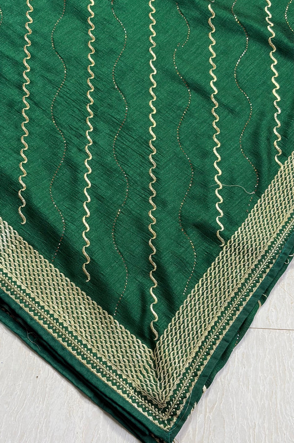 The Emerald Wave: Bottle Green Leheriya-Inspired Saree with Champagne Gold Border