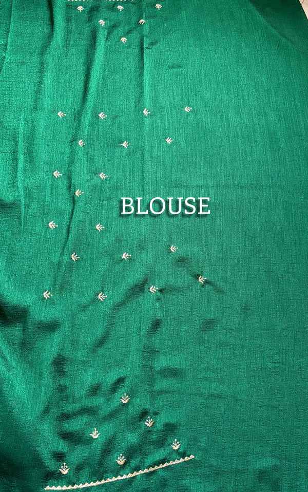 The Emerald Wave: Bottle Green Leheriya-Inspired Saree with Champagne Gold Border