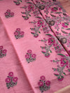 The Rosewood Blossom: Dusty Pink Premium Linen Saree with Kashmiri Floral Print