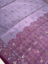 The Lavender Lattice: Dusty Mauve-Lavender Linen Saree with Ornate Weaved Borders