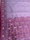 The Lavender Lattice: Dusty Mauve-Lavender Linen Saree with Ornate Weaved Borders