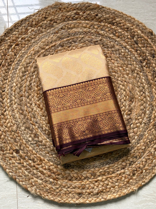 The Kalyani Vilasa: Cream & Coffee Brown Kanchipuram Silk Saree