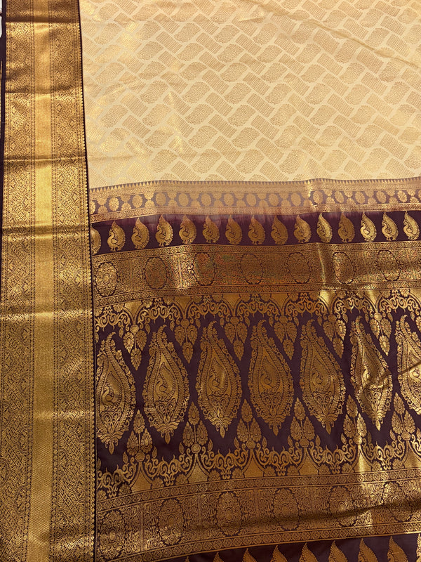 The Kalyani Vilasa: Cream & Coffee Brown Kanchipuram Silk Saree