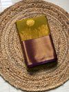 The Madhavi Vilasa: Chartreuse Olive & Royal Purple Kanchipuram Silk Saree
