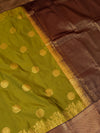 The Madhavi Vilasa: Chartreuse Olive & Royal Purple Kanchipuram Silk Saree