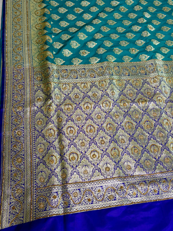 The Nilambari Vilasa: Peacock Teal & Royal Blue Banarasi Silk Saree