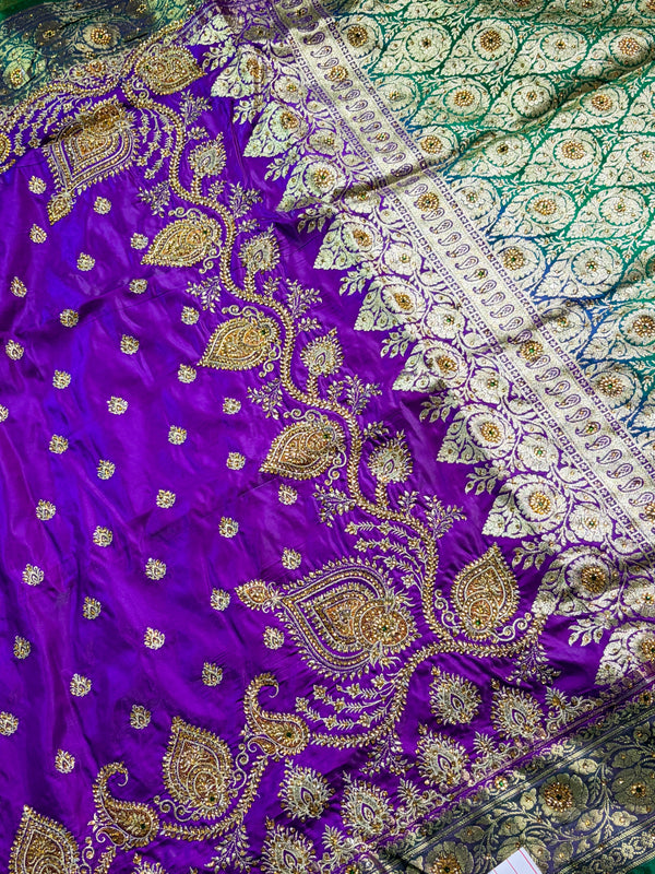 The Vaiminika Vilasa: Royal Purple & Emerald Green Banarasi Silk Saree