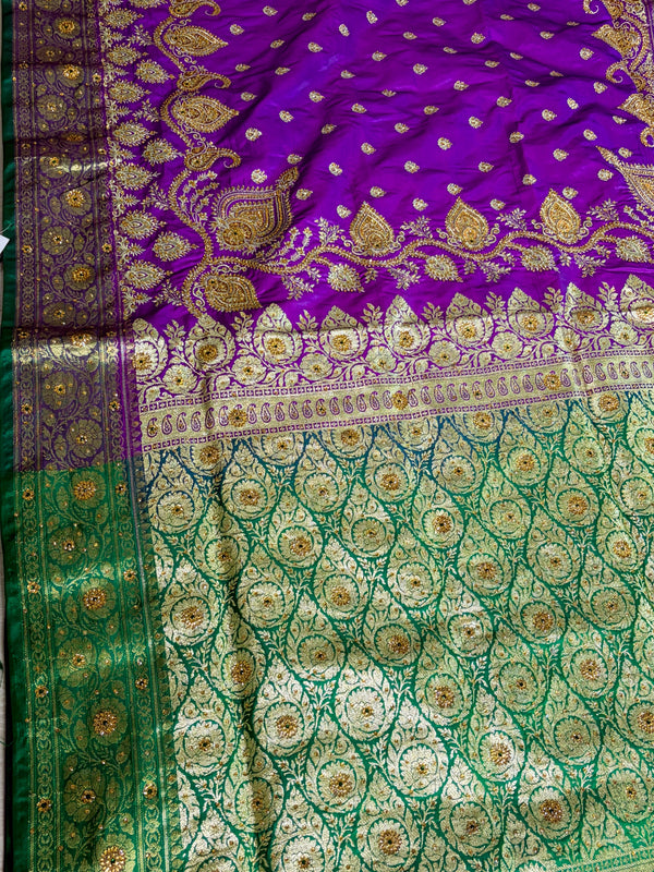 The Vaiminika Vilasa: Royal Purple & Emerald Green Banarasi Silk Saree