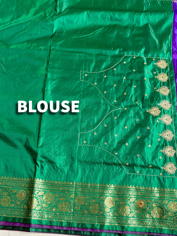 The Vaiminika Vilasa: Royal Purple & Emerald Green Banarasi Silk Saree