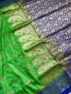 The Haripriya Vilasa: Parrot Green & Royal Blue Banarasi Silk Saree