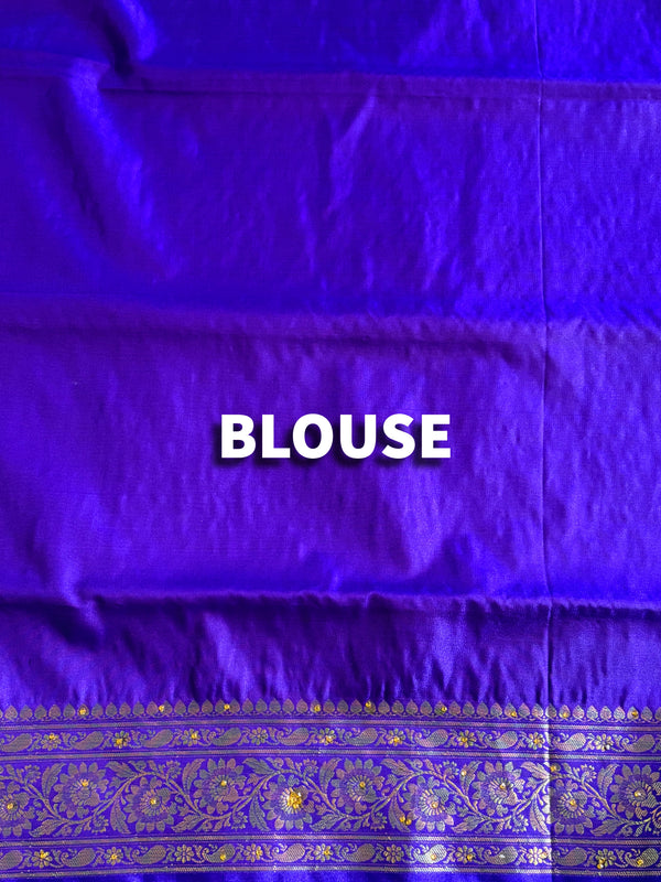 The Haripriya Vilasa: Parrot Green & Royal Blue Banarasi Silk Saree