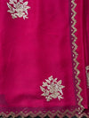 The Madhuri Rani: Deep Magenta Fuchsia Saree with Silver Hand-Worked Flowers