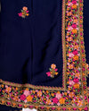 The Midnight Marigold: Navy Blue Georgette Saree with Ornate Floral Border