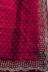 The Crimson Liquid: Metallic Maroon Tissue Organza Saree