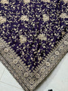 The Midnight Majesty: Deep Violet-Navy Georgette Saree with Heavy Zardosi Jaal