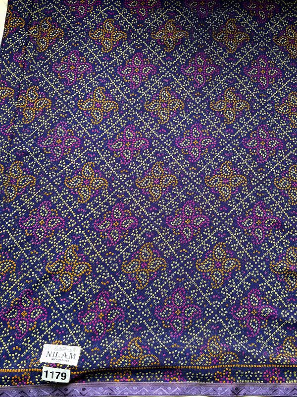 The Indrani Riva: Deep Navy & Aubergine Bandhani Printed Saree