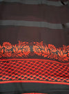 The Vritika Riva: Jet Black & Crimson Satin Border Printed Saree