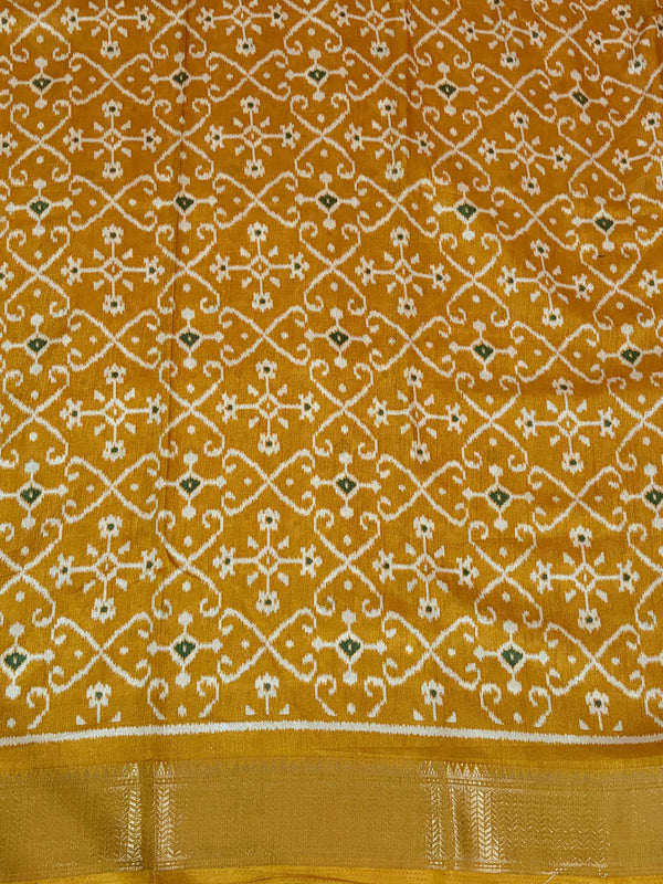 The Hamsini Riva: Mustard Yellow Patola Printed Saree