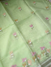 The Vasundhara Riva: Lime Green Floral Embroidered Cotton Saree