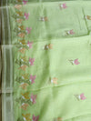 The Vasundhara Riva: Lime Green Floral Embroidered Cotton Saree