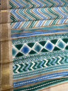 The Tarini Vilasa: Teal & Beige Chevron Printed Tussar Cotton Silk Saree