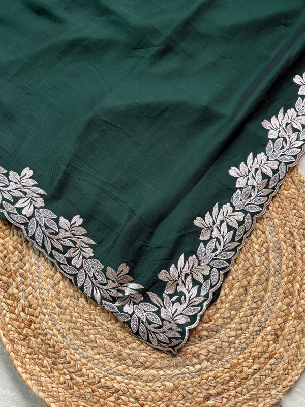 The Kaveri Vilasa: Bottle Green Embroidered Georgette Saree