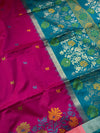 The Magenta Meadow: Rich Magenta Silk Saree with Turquoise & Marigold Accents