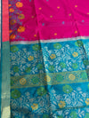 The Magenta Meadow: Rich Magenta Silk Saree with Turquoise & Marigold Accents