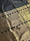 The Midnight Court: Jet Black Silk Saree with Grand Banarasi-Style Borders