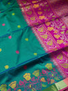 The Morpankhi Medallion: Peacock Blue Silk Saree with Rani Pink & Gold Border