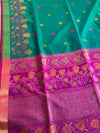 The Morpankhi Medallion: Peacock Blue Silk Saree with Rani Pink & Gold Border