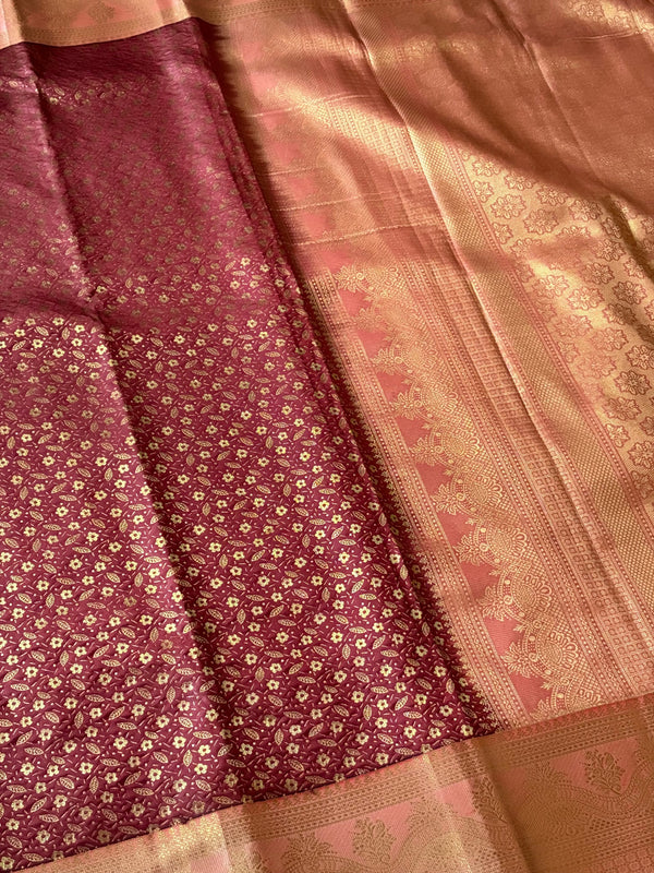 The Bronze Court: Deep Coffee Brown Silk Saree with Gold Brocade